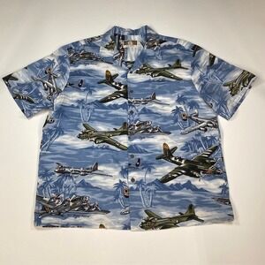 Kalaheo Hawaiian‎ Shirt Mens XL Blue Flying Fortress B-17 Airplane Aloha